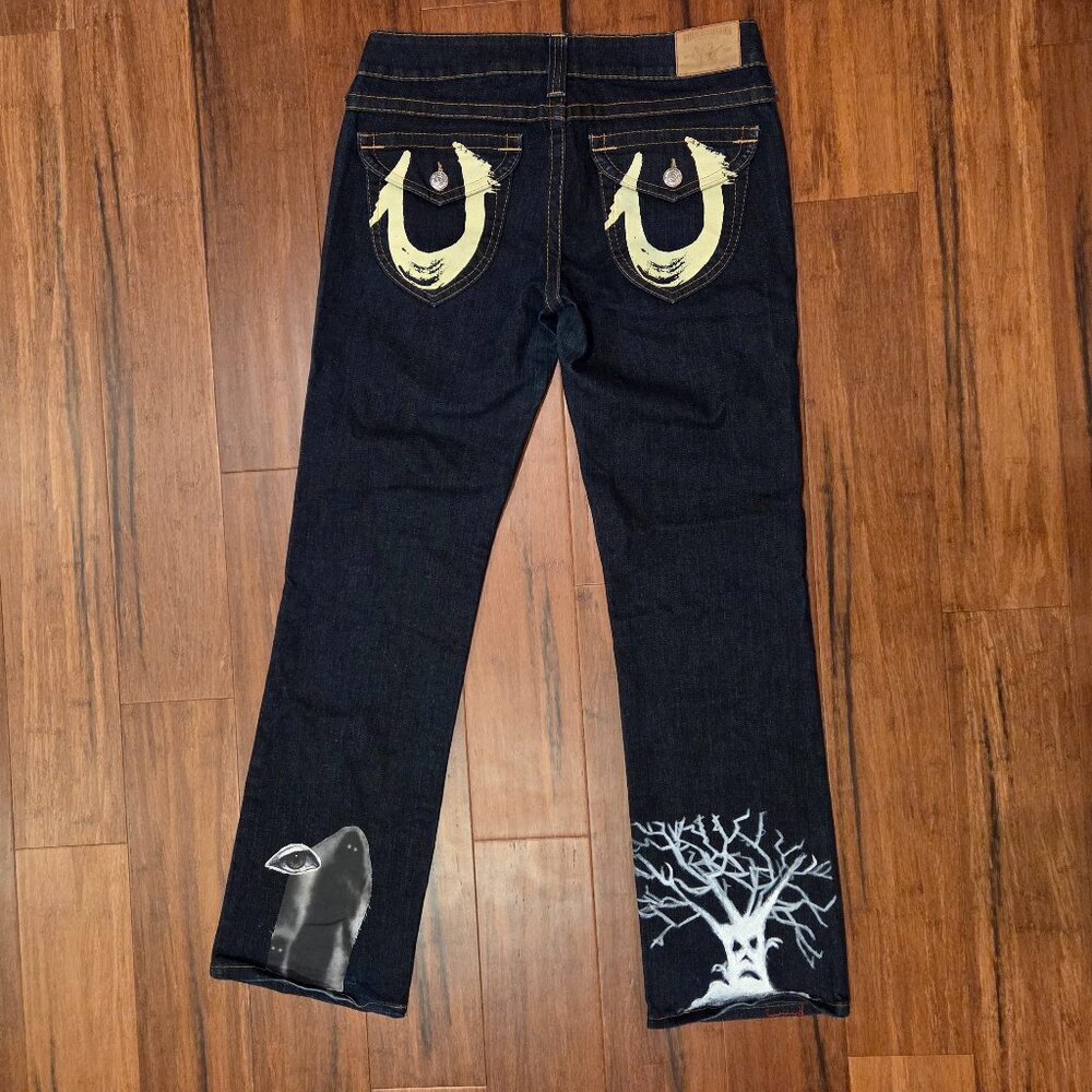 True Religion Billie Straight Y2K Jeans Painted Horseshoe Custom Art